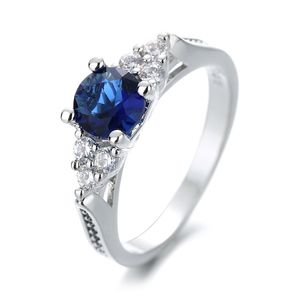 Mode Big Blue Stone Ring Charm Smycken Kvinnor CZ Bröllop Promise Engagement Ladies Tillbehör Gåvor