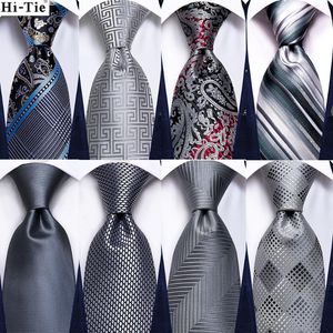 Bow Ties Grey White Striped Silk Wedding Tie For Men Handky Cufflink Gift Necktie Fashion Design Business Party Drop Hi-Tie