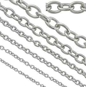 10meter Lot in Bulk 2/3/4/8mm Stainless Steel Oval Rolo Cable Chains Findings Fit for Jewelry Making & DIY Silver Tone