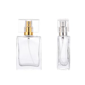 50ml high-end portátil transparente frasco de perfume de vidro com tampas de ouro e lasca garrafa vazia frascos quadrados transparentes v2