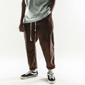 Jogger Homens Soltos Fit Bolso Corduro Macacão Calças Casuais Cor Sólida Calças Calças 201221