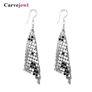 Carvejewl Long Earrings Brass Mesh Pendant Drop Dangle For Women Jewelry Korean Plastic Post Anti Allergy & Chandelier