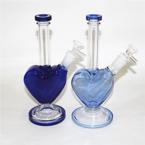 Pink Purple Blue Glass Bongs Water Pipe Hookah Heady Dab Rigs Glass Bong Beaker Shisha Hookahs med 14 mm hjärtformskålkvartskalar naglar