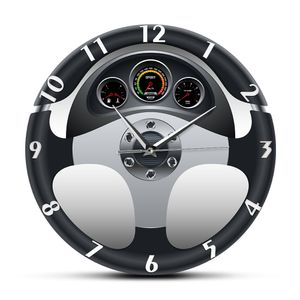 Sport Car Steering Wheel and Dashboard Printed Wall Clock Automobile Artwork Home Decor Automotive Drive Auto Style Wall Watch LJ201208