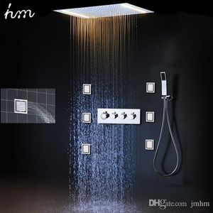 LED -toppdusch 360x500mm Embedded Shower Heads Set Rain Massage Spray Jets Thermostatatic