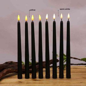 Pack of 12 Plastic Black Flameless New Year Candles,28 cm Battery Operated Wedding Birthday Halloween LED Taper Candlesticks H1222