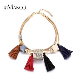 Popular Now Ethnic Bohemia Colorful Tassel Multi-Layer Geometric Choker Necklace Women Wood Wax Rope Brand Jewelry Y200323