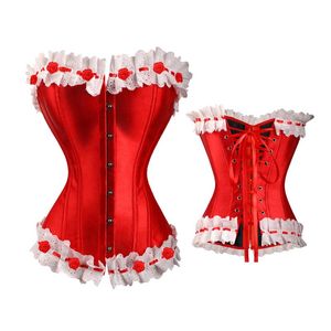 Bustier Corsetti Red Lolita Donne sexy Corsetto arruffato Bustier Costume di Halloween Lace Up Lingerie Overbust Top Body Shaper Vita Trainer Si