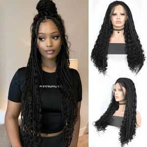 Nowe dłoni Plecione peruki dla czarnych kobiet syntetyczny koronki przednia peruka z dzieckiem kręcone faliste dla Cosplay Wig Women Wigs