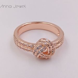 NO color fading jewelry wedding style engagement Love Knot solid rose gold Pandora Rings for women men finger ring sets birthday Valentine gifts 180997CZ