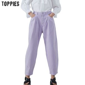 Toppies Mulheres Calças Vintage Denim Calças Casuais Streetwear Moda Violeta Mom Calça Jeans 210319