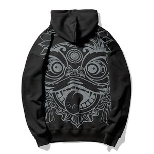 Ny 2021 Graffiti Lion Dance Mens Sweatshirt Printed Plush Sweatshirts Men Fleece Hoodie Hip Hop Stranger saker Hoodies