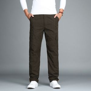 Męskie spodnie ładunkowe zima grube ciepłe spodnie pełna długość Multi Pocket Casual Wojskowy Baggy Taktyczne Spodnie Plus Rozmiar LJ201104