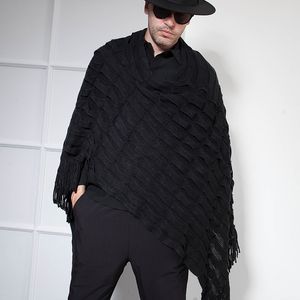 Korean version, cool knit sweater, Cape, Tzitzit, wide neck, shoulder pads, The mid-length 201022