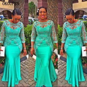 Turquoise African Mermaid Evening Dress Vintage Lace Nigeria Long Sleeves Aso Ebi Style Evening Party Gown vestidos de gala LJ201123