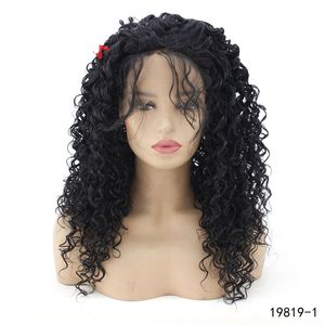 Siyah Renk Kıvırcık Sentetik LaceFront Peruk 14 ~ 26 inç Perruques de Cheveux Toksu Dantel Ön Peruk 19819-1