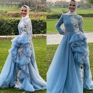 2020イスラム教徒のウエディングドレスレーススパンコール長袖プリーツハイカラーパーティーイブニングガウンvestido de Novia Celebrity Dress