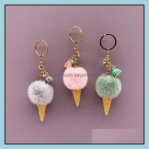 Keychains Acessórios de moda Sorvete de pompom de pompom de pompagem de sacos de pelúcia de pelúcia de pelúcia Correntes de carros de carro Chain