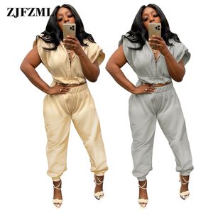Wholesale crop hoodie set for sale - Group buy Women Tracksuits Pieces Set Fashion Hooded Zipped Crop Tops and Loose Sweatpangts Outfits Ladies Casual Solid color Sportwear