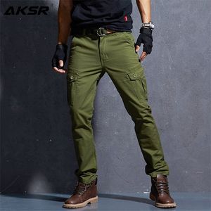 Aksr masculino casual cor sólida calças de carga com bolsos tamanho grande flexível calças táticas streetwear calças de pista macacão homens 201110