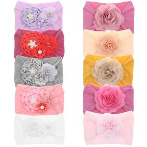 Girls Hair Accessories Baby Candy Color Metal Flower Wide-brimmed Headbands Infant Soft Nylon Hairband Princess Headwear