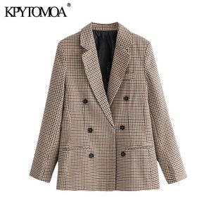 KPYTOMOA Women Fashion Office Wear Double Breasted Blazers Coat Vintage Long Sleeve Pockets Female Outerwear Chic Tops 201201