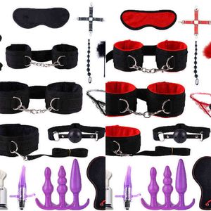 NXY SM BONDAGE VRDIOS Produtos do sexo brinquedos eróticos para adultos dildo vibratorn Butt Butt Anal Plug Penis Cover Handcuffs BDSM Set 1223