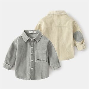 Baby Boys Shirts Long Sleeve School Blouse Corduroy Cardigan Kids White Shirt For Toddler Children Tops Autumn 220314