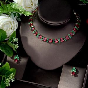 Kolczyki Naszyjnik Hibride Water Drop Green Red Jewelry Set dla Kobiet Ślub Sześcienny Cyrkon Zaręczyny Kolczyk i Pareru Bijoux N