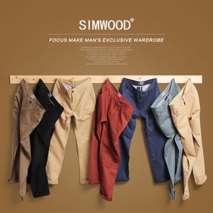 Simwood marca primavera verão novo moda magro homens em linha reta calças casuais 100% puro algodão homem calças plus size kx6033 201027