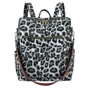 European och American Ladies Leisure Tillbehör PU Ryggsäck Leopard Print Högskolestudenter Bokväska