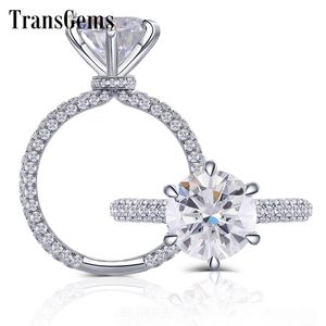 TransGems 14K 585 White Gold Center 3ct 9mm F Color Moissanite con accenti Anello di fidanzamento per le donne Regali di anniversario Y200620