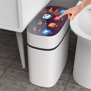 Smart Sensor Automatic Electronic Garbage Can Dwaterproof Bathroom Toilet Water Narrow Seam Trash Basurero 211229 on Sale
