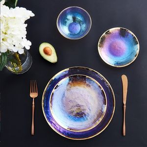 Glass Rainbow Dinner Plates Desset Plate Cake Fat Sallad Bowl Fruit Bowls Food Storage Glassware Cinnerware 201217 S Ware Ware