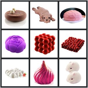 SHENHONG Art Cake Decorating Mold 3D Silicone Molds Baking Tools For Heart Round Cakes Chocolate Brownie Mousse Make Dessert Pan T200703