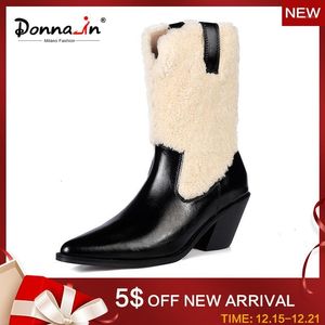 Wholesale women s short boots resale online - Boots Donna in Fashion Winter Western For Women Short Plush Warm Genuine Leather Stitched Lamb Wool Boot Women S Shoes1
