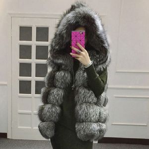 Vår New Hoodies Fake Fur Vest Kvinnor Mode Varm Slim Ärmlös Waistcoat Fur Gilet Stor Storlek 4XL Faux Fox Fur Overcoat 201212