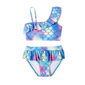 Meninas de dois pedaços Swimsuits Bathing Suits School Girl Tankini Set Beach Hawaii Halter Swimwear por 6-12 anos