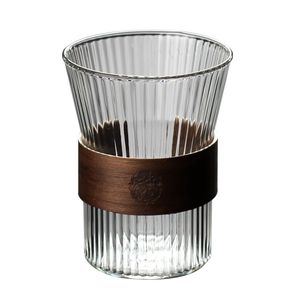 ヴィンテージスタイルの垂直ストライプマググラスティーカップ透明な女性の水マグホーム装飾コーヒーマグ
