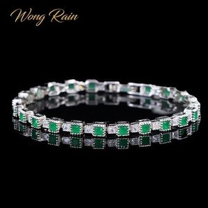 Wong Rain Vintage 100% 925 Sterling Silver Emerald Gemstone Bangle Charm Bröllop Cocktail Armband Fina Smycken Gåvor Partihandel CX200612