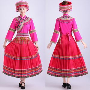 vestido Miao desgaste desempenho estágio festival roupa étnica Hmong saia bordados terno trajes folclóricos clássicos para cantores