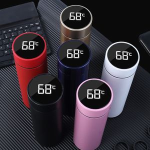 480ml Creative Smart Thermos Water Bottle Cup Temperature Display Vacuum Flask 304 Stainless Steel Thermos Mug Gift Custom LJ201218