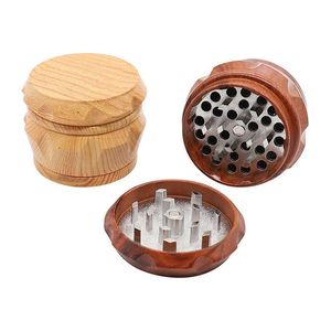 Holz Tabakbrecher Kräuter Mühle 4 Stück 40m 50mm 55mm 63mm Rauchen Set Pollen Pressfänger Drum-Form Metall