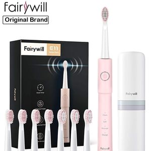 Fairywill Elektrikli Diş Fırçası toptan satış-Fairywill Sonic Elektrikli Diş Fırçası E11 Pembe USB Şarj Edilebilir Yetişkin Verimli Temizlik için Güçlü Güçlü Modu Fırçalar