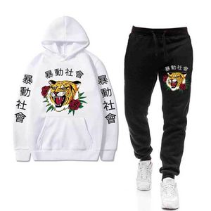 Hoodie + брюки Harajuku мужские множества оптом тигр спортивные костюмы повседневные кофты спортивные спортивные спортивные залы спортсмены брюки плюс размер 5XL 201109