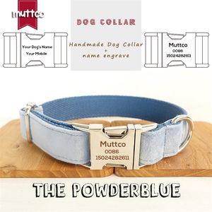 MUTTCO nome dell'animale domestico inciso vendita al dettaglio guinzaglio per collare per cani fatto a mano in stile etnico THE POWDERBLUE collare per cani personalizzato 5 taglie LJ201111