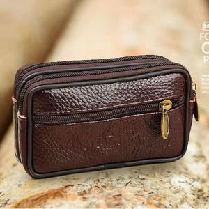 Pochete de couro para homens, bolsa de cinto para viagem, porta-cartões, carteira, bolsa para celular, bolsa casual para telefones celulares