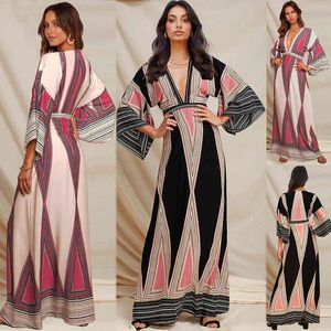 Hint Elbiseler toptan satış-Büyük kadın Bahar ve Yaz Yeni Derin V Yaka Hint Baskı Elbise
