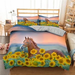 Homesky 3D Horses Bedding Set Luxury Soft Däcke Cover King Queen Twin Full Comporter Bed Set Pillowcases Bedclothes 201021280Z