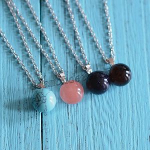 Round Ball Pendant Necklaces Amethyst Crystal Blue Turquoise Bead Silver Link Chain for Women Men Fashion Natural Stones Jewelry Gifts
